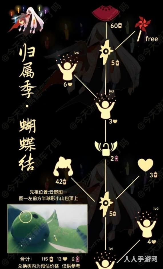 光遇蝴蝶结先祖的位置在哪 光遇蝴蝶结先祖位置兑换表图介绍