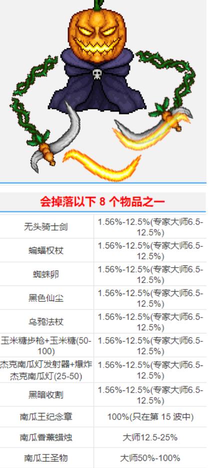 泰拉瑞亚南瓜王怎么打 泰拉瑞亚南瓜王打法及掉落物品概率攻略