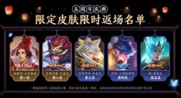 王者荣耀五周年限定皮肤返场规则 王者荣耀五周年皮肤返场时间介绍