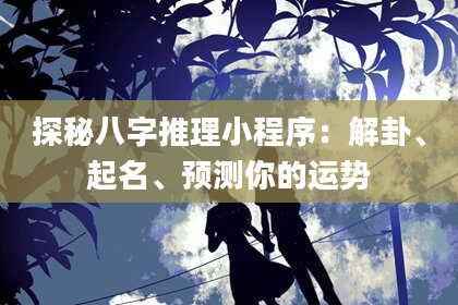 探秘八字推理小程序：解卦、起名、预测你的运势